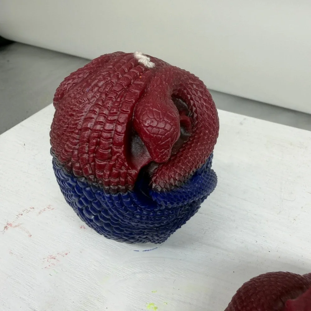 Handcrafted Snake Candle Set of 2 Burgundy Blue Coiled Serpent Gothic Decor Dark